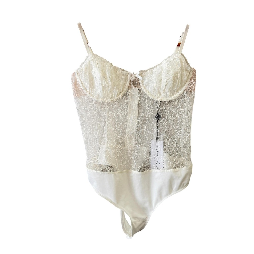 For Love & Lemons Lace Bodysuit Womens M White Sheer Underwire Holiday 2019